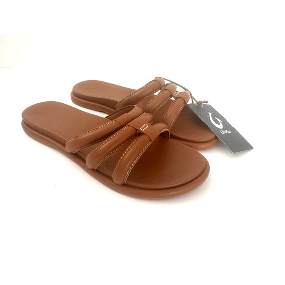 Olukai Tiare Slide Sandals 8 Fox Brown Leather Cushioned Comfort Support - NWT - Picture 1 of 11